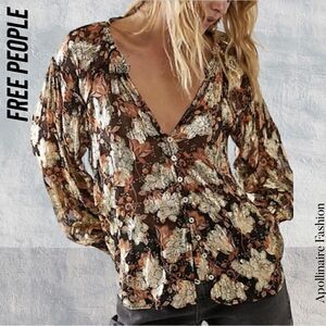 FREE PEOPLE SCORPIO BLOUSE IN PLUM PLUM WITH GOLD METALLIC NWT LARGE